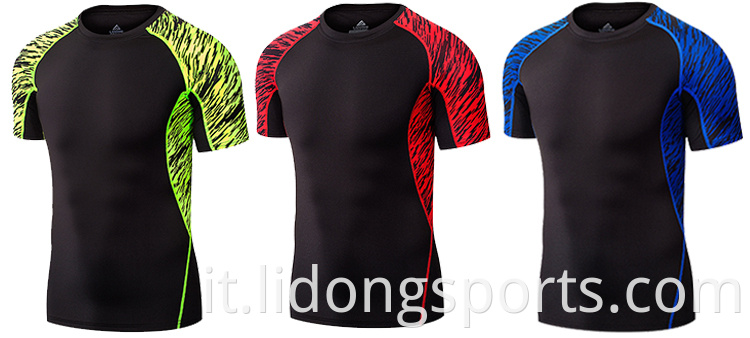 Lidong commerci all'ingrosso personalizzato manica corta Tops Sport Senza soluzione di continuità Sport Mens Compression Gym Wear